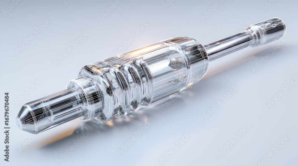 Fototapeta premium Clear glass object with cylindrical, textured, and smooth tapered sections