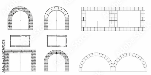 Collection of architectural doorways and arches featuring stone and brickwork designs