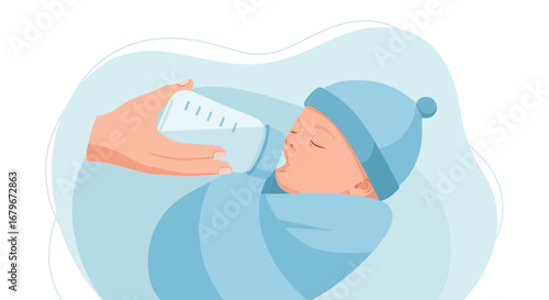 Gentle Feeding Time: A Soothing Illustration of a Newborn Baby's Nourishment Moment