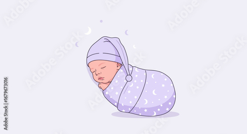 Gentle Newborn Dreams: Adorable Infant Swaddled for Peaceful Slumber, Illustrated Design
