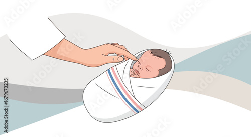 Gentle Touch: Depicting Newborn Comfort and Care with Peaceful Illustration