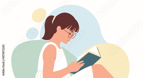 Girl Absorbed in Reading a Book While Enjoying Comfortable Moment in Study
