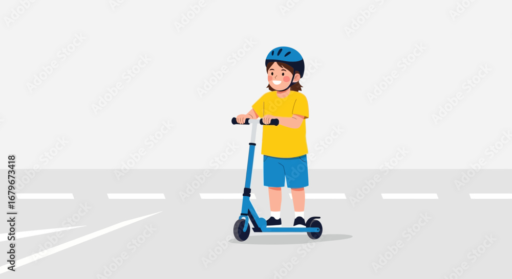 Obraz premium Happy Child Riding A Scooter On A Street, Enjoying Their Outdoor Activity