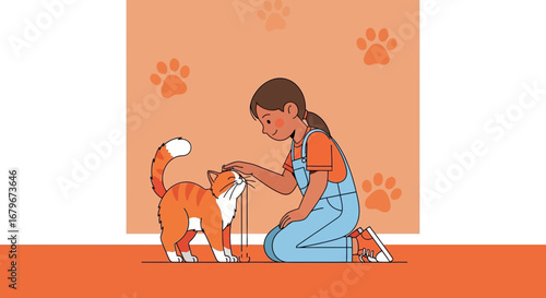 Girl Gently Interacts With A Cat, Illustrating Pet Companionship And Affectionate Moments