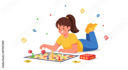 Girl Playing Board Game Enjoying Leisure Time  Smiling While Having Fun In Playroom Activity