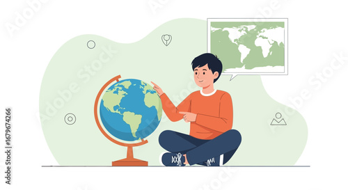 Globetrotter Contemplating World With Map In Forethought, Education And Exploration