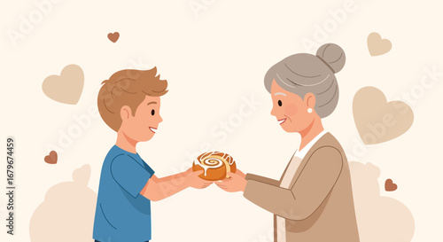 Grandmother And Grandson Share Sweet Treat Showing Warmth And Affection Together