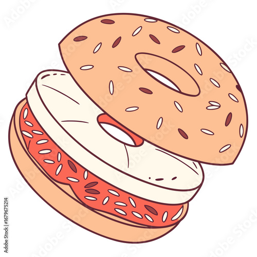 Vector art of hand drawn bagel sandwich with pineapple