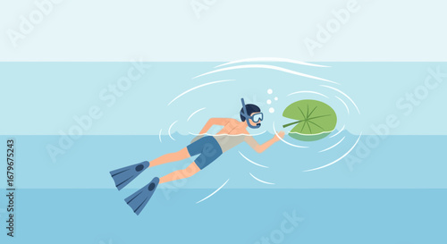 Guy Diving Amongst Aquatic Life, Exploring, Searching For Underwater Adventures And Treasures Of