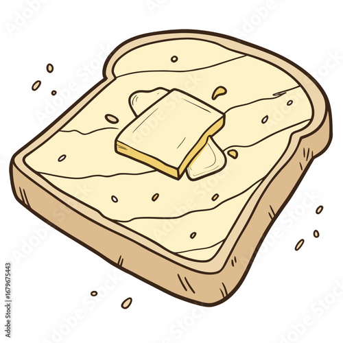 Vector art of slice of toast with butter, simple drawing