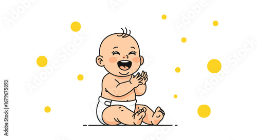 Happy baby illustration doing a clapping gesture in a white background