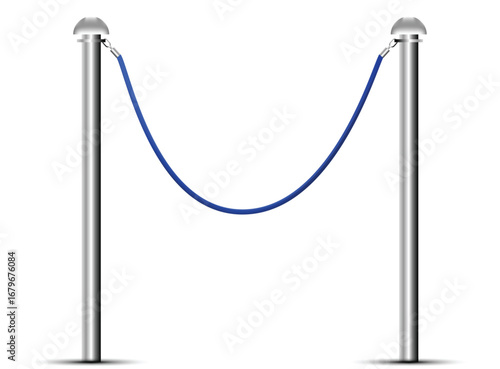 Two Chrome Stanchions with a Blue Rope
