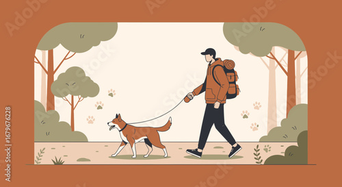 Hiking Adventure With Companion: A Scenic Walk In The Park Featuring A Dog