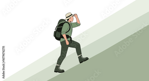 Hiking Towards The Top: A Journey Upward Illustration with A Simple Design