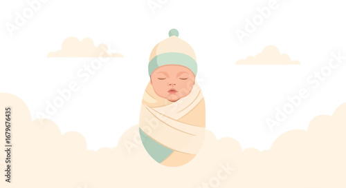 Idyllic Newborn Wrapped in Soft Swaddling with Tranquil Closed Eyes in a Dreamy Setting