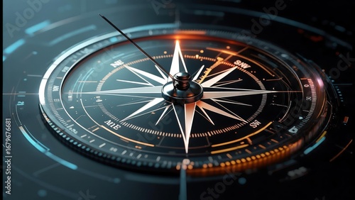 Sleek Futuristic Compass with Luminous Dial Navigating the Unknown