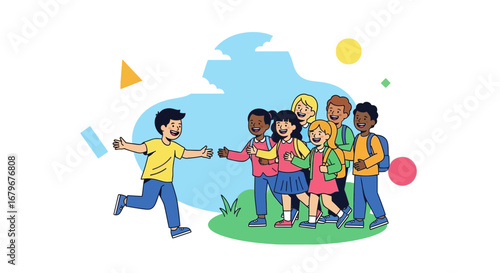Illustration depicting children happily playing together in a school setting