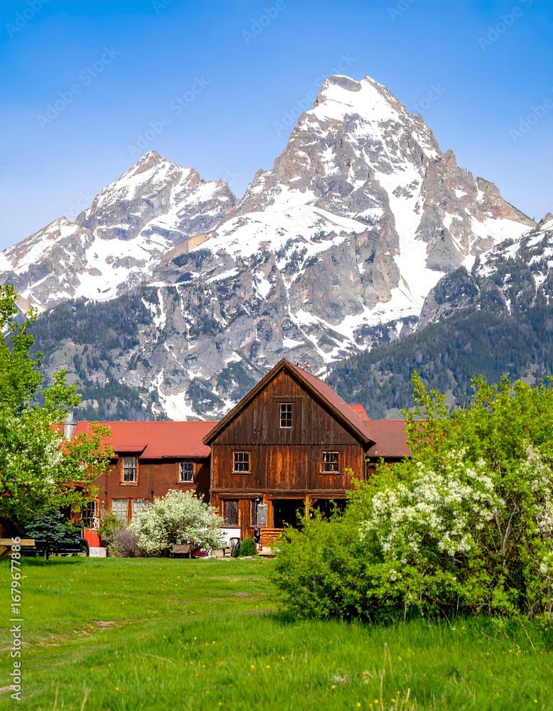 Fototapeta premium Mountain chalet nestled in a valley