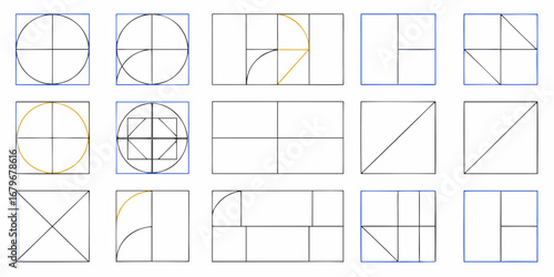 Geometric composition grid patterns and design elements for visual layout and structure