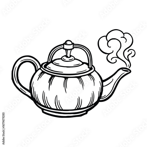 Silhouette of teapot with steam isolated on a white background