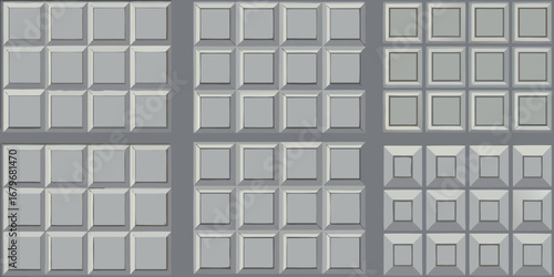 Abstract geometric pattern of recessed squares with subtle shading and light effects