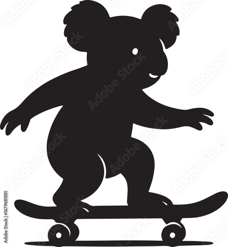 Black silhouette of a koala riding a skateboard vector