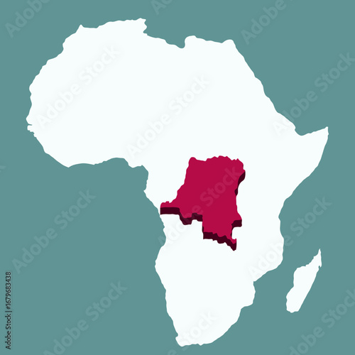 Republique democratique du Congo Country highlighted 3D map on Africa continent map vector illustration