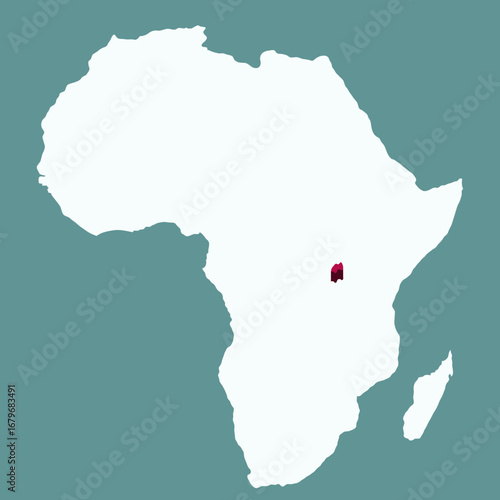 Rawanda Country highlighted 3D map on Africa continent map vector illustration