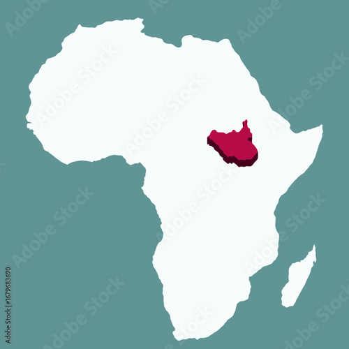 South Sudan Country highlighted 3D map on Africa continent map vector illustration
