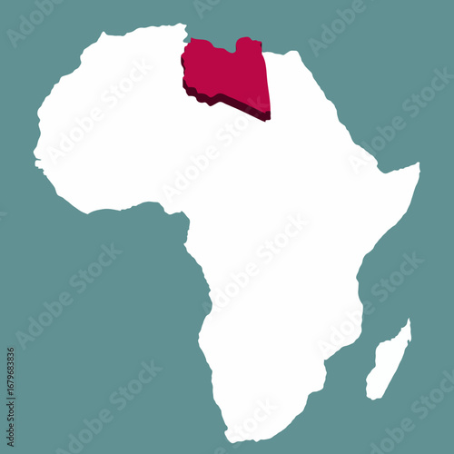 Lybia Country highlighted 3D map on Africa continent map vector illustration