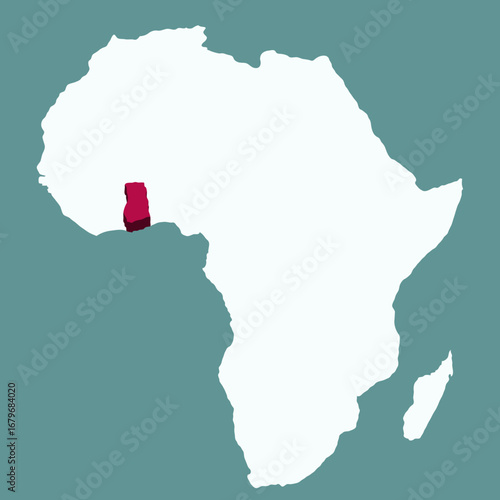 Ghana Country highlighted 3D map on Africa continent map vector illustration