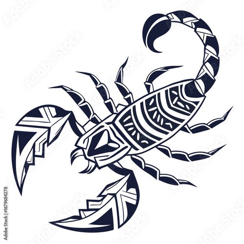 Black and white scorpion illustration.
