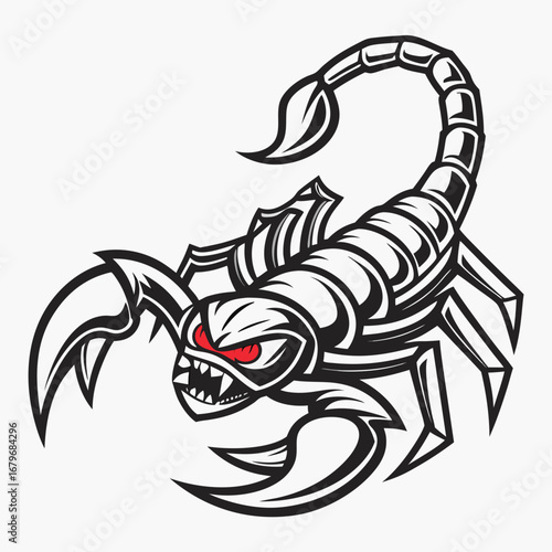 Black and white scorpion illustration.