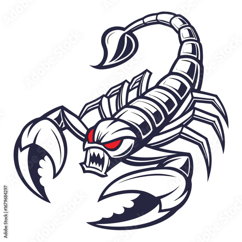 Black and white scorpion illustration.