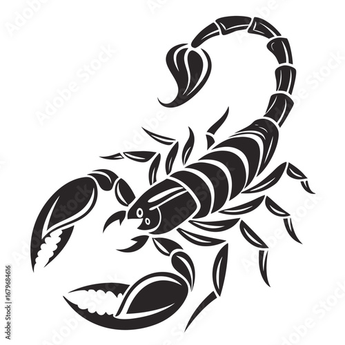 Black and white scorpion illustration.