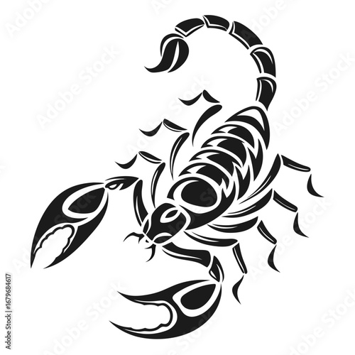 Black and white scorpion illustration.