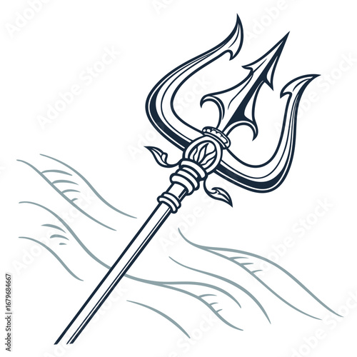"Elegant trident with flowing water and divine energy."