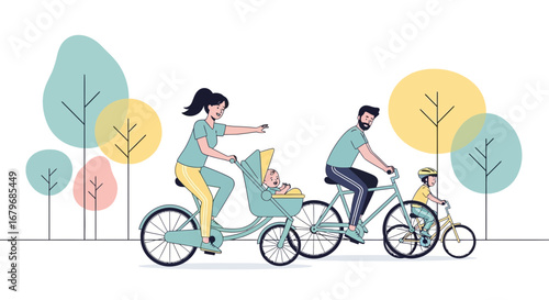 Family Cycling Adventure Demonstrating Leisure And Joy During The Weekend