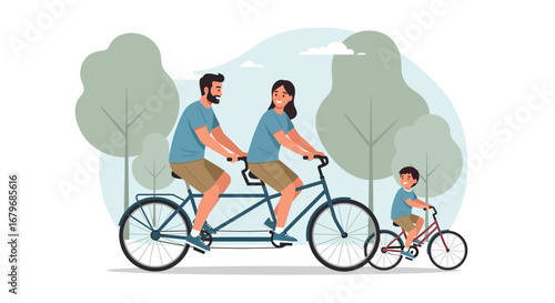 Family Cycling Together in Nature, Enjoying a Fun-Filled Summertime Outdoor Activity