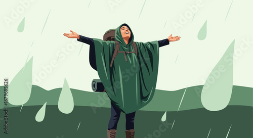 Embracing The Refreshing Rain: A Joyous Hiker's Delightful Moment of Serenity