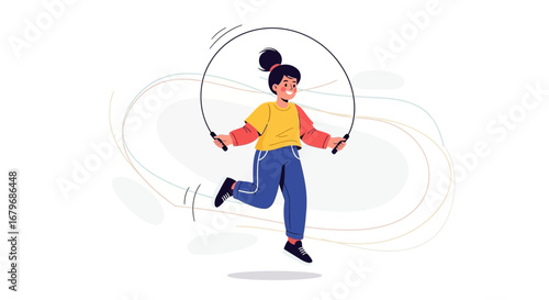 Energetic Girl Skipping Rope, Symbolizing Fitness, Exercise, And Healthy Activities