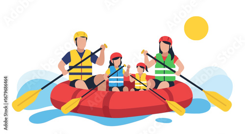 Family Rafting Adventure: Illustration of a Family Enjoying a River Rafting Trip