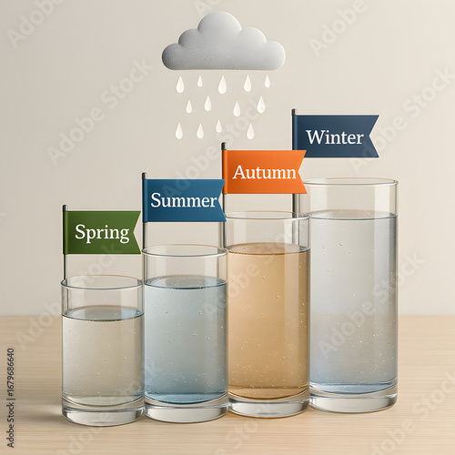 Seasons in Glass: a simple illustration depicting the four seasons represented in glasses. the clear water symbolizing the change in season.