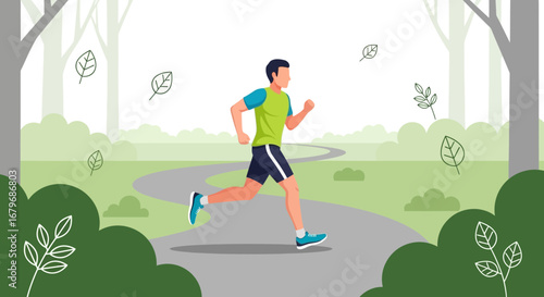 Energetic Runner Enjoying Workout in a Verdant Park Environment for a Healthy Lifestyle
