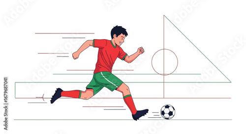 Energetic Soccer Player Kicking Ball With Dynamic Motion in a Vector Style