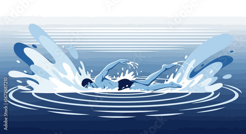 Energetic Swimmer Slicing Through Water: A Study in Fluid Dynamics and Motion