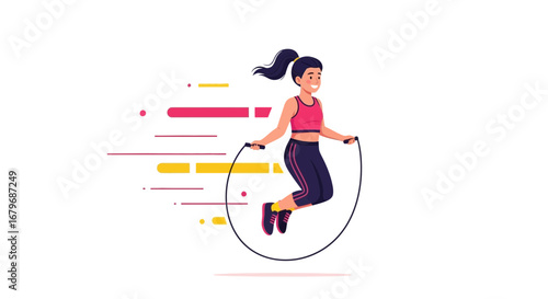 Energetic Woman Executing Rope Jumping Exercise: A Vibrant Vector Illustration Depiction