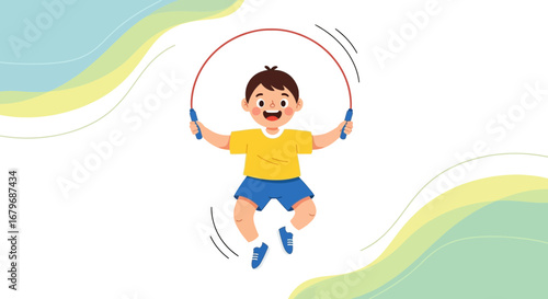 Energetic Young Boy Jumping Rope Outdoors: Fun Exercise and Healthy Lifestyle