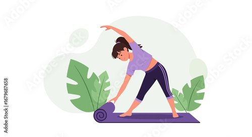 Engaging Illustration Of A Woman Performing Yoga in a Serene And Peaceful Setting