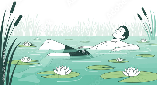 Floating In Lily Pond: Serene Bliss and Relaxing Moments in Tranquil Waters